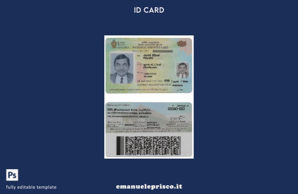 modello di carta d'identità dello Sri Lanka in stile verificato in formato PSD, 
